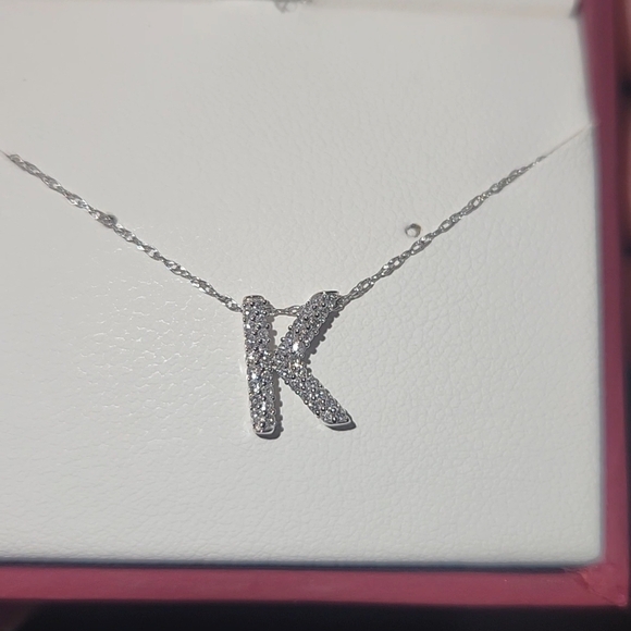 Elegant Silver Diamond Encrusted Initial 'K' Necklace - Picture 1 of 12
